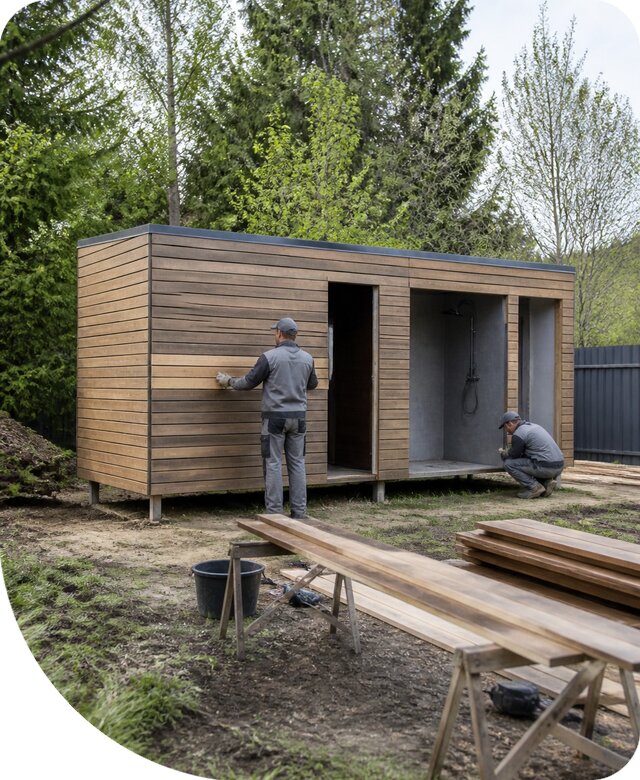 Строительство хозблока с душем в Котласе на участке под ключ